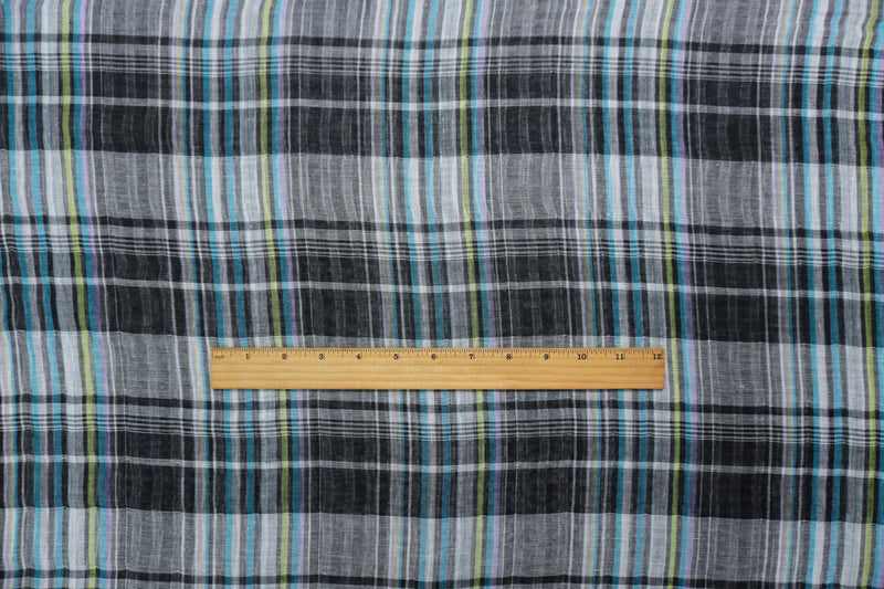 Black-White-Multi Famous Maker Cotton Plaid Stripe Double Gauze Fabric