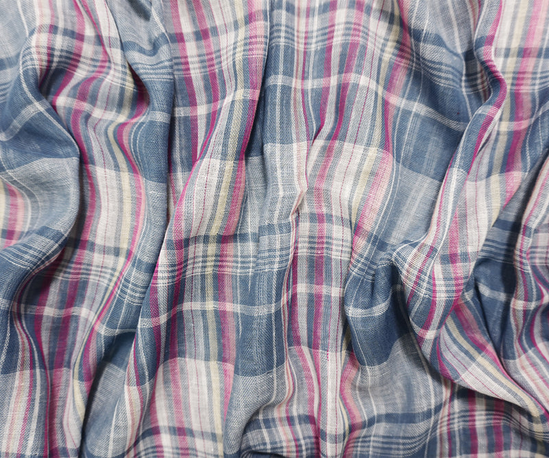 Blue-Pink Famous Maker Cotton Plaid-Stripe Double Gauze Fabric