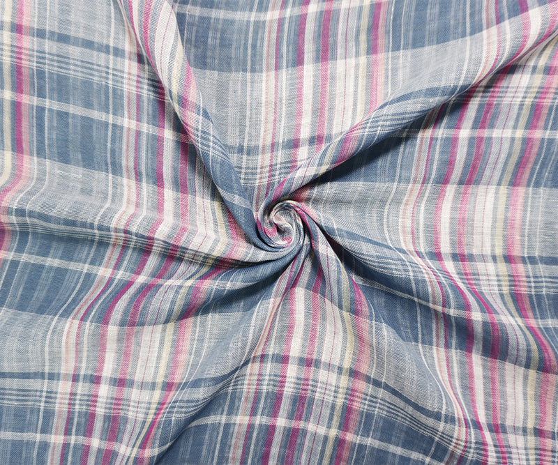 Blue-Pink Famous Maker Cotton Plaid-Stripe Double Gauze Fabric