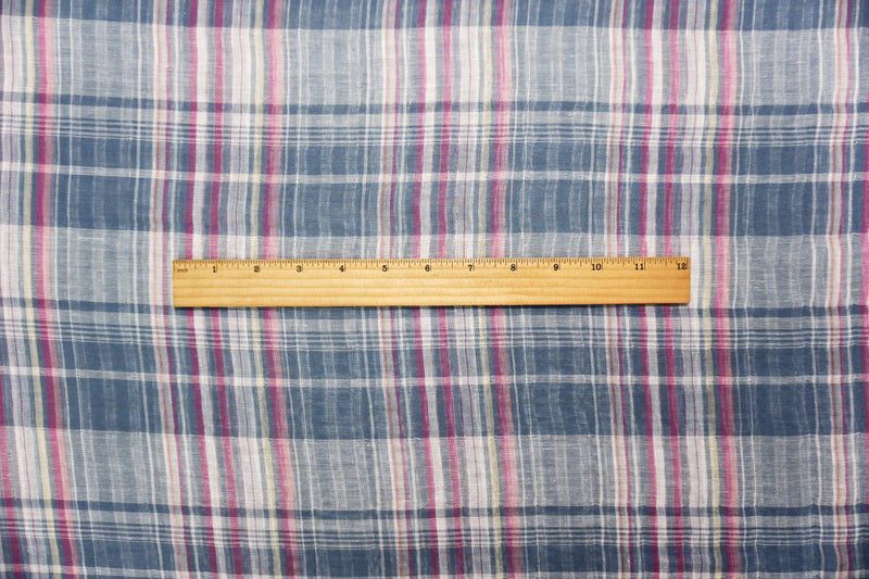Blue-Pink Famous Maker Cotton Plaid-Stripe Double Gauze Fabric