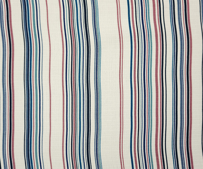 Blue-Teal-White Famous Maker Poly Linen-Like Stripe Woven Fabric