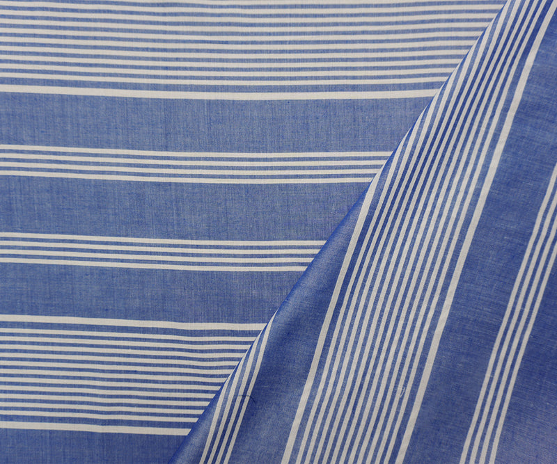 Blue-White Rayon Stripe Woven Fabric