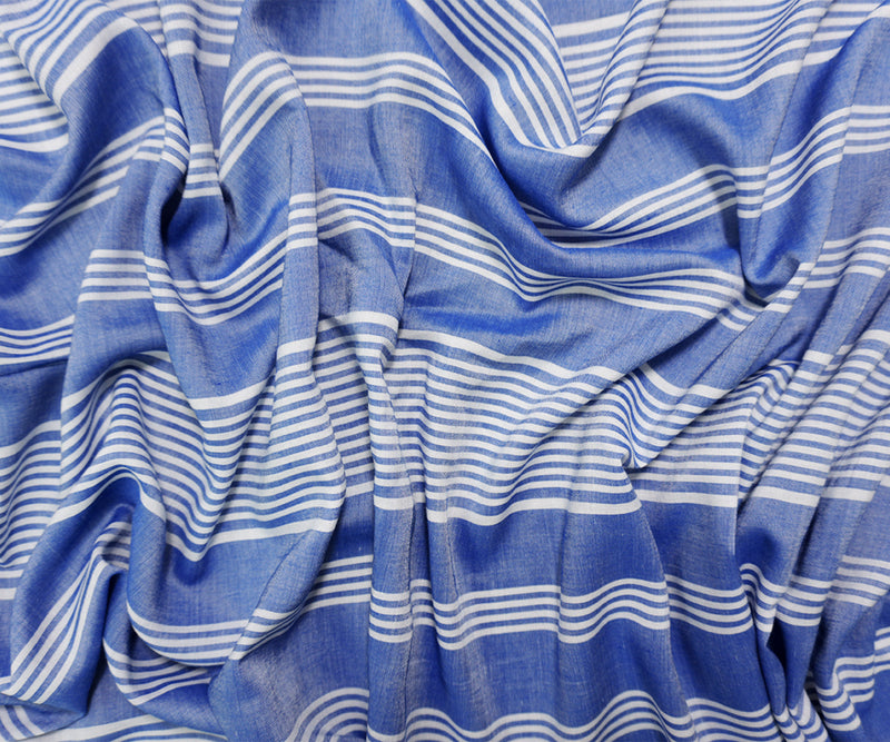Blue-White Rayon Stripe Woven Fabric