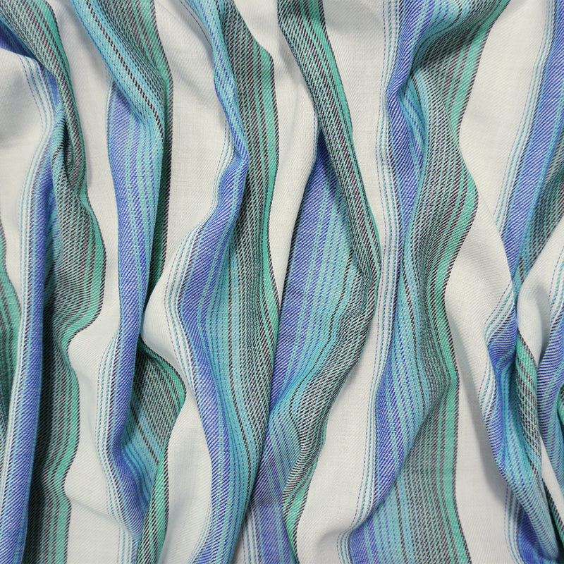 Blue-White-Multi Famous Maker Cotton Stripe Twill Woven Fabric