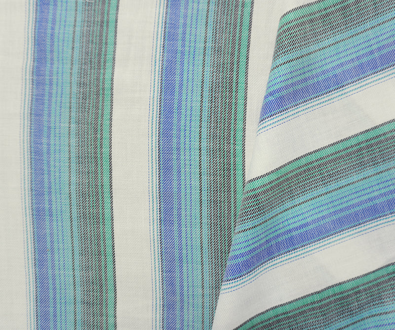 Blue-White-Multi Famous Maker Cotton Stripe Twill Woven Fabric