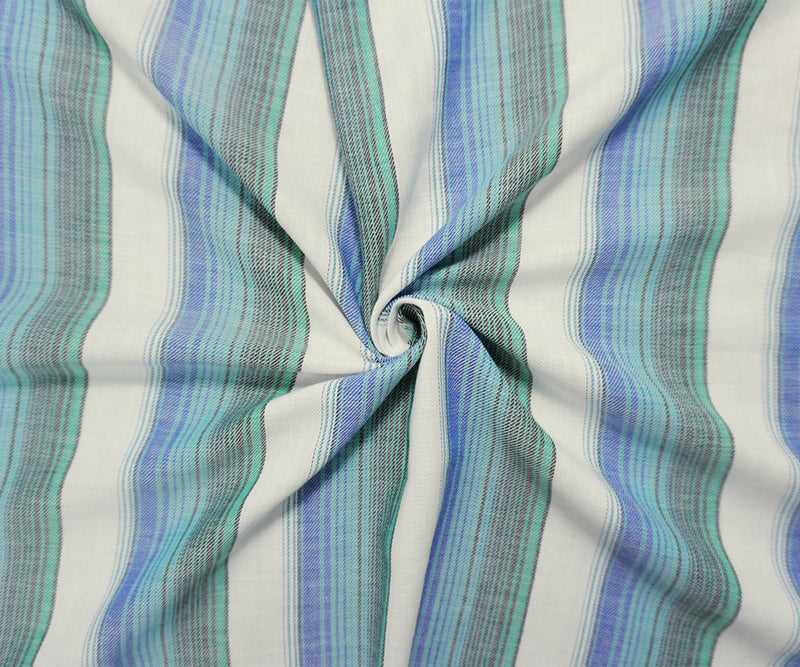Blue-White-Multi Famous Maker Cotton Stripe Twill Woven Fabric