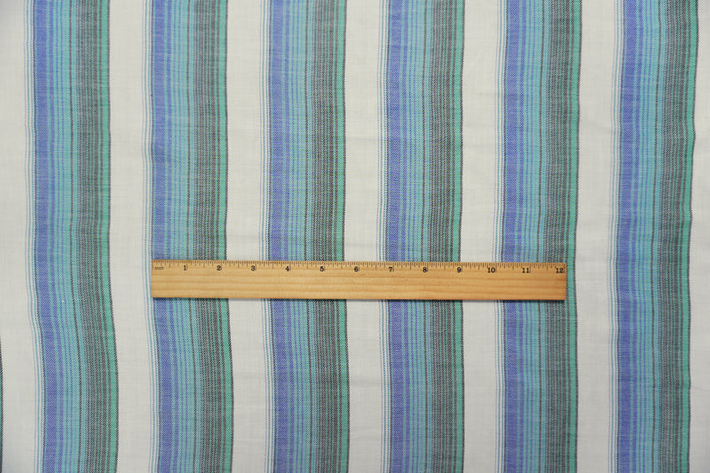 Blue-White-Multi Famous Maker Cotton Stripe Twill Woven Fabric