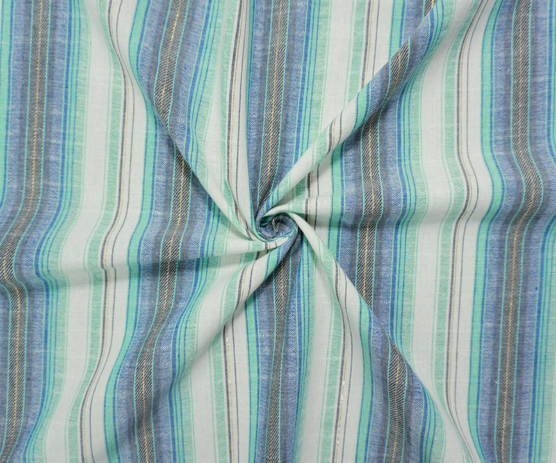 Green-Gold Poly Rayon Cotton Famous Maker Stripe Woven Fabric