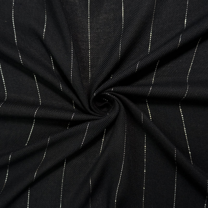 Black Famous Maker Rayon Lurex Stripe Twill Woven Fabric