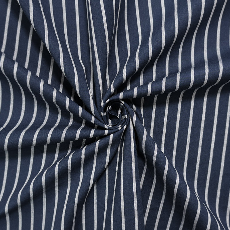 Navy-White Famous Maker Cotton Nylon Stretch Stripe Woven Fabric