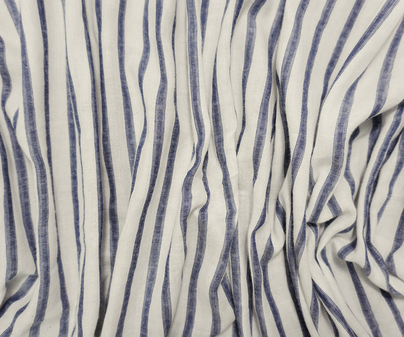 White-Blue Famous Maker Cotton Stripe Dot Double Gauze Fabric