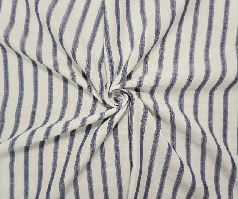 White-Blue Famous Maker Cotton Stripe Dot Double Gauze Fabric