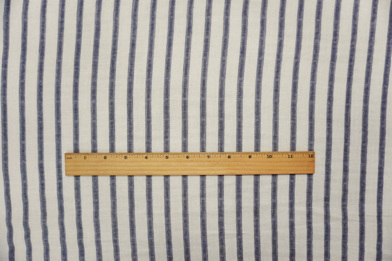 White-Blue Famous Maker Cotton Stripe Dot Double Gauze Fabric