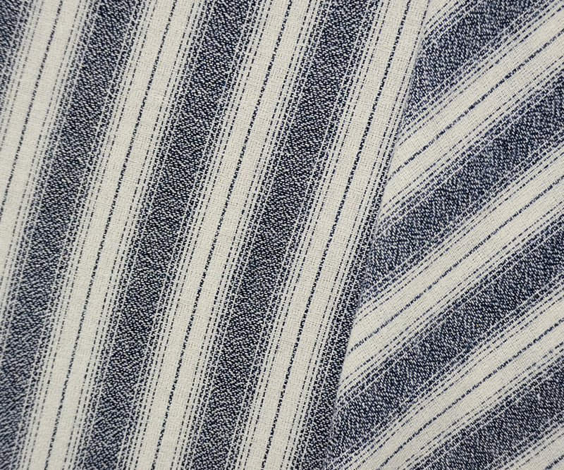 Navy-Ivory Famous Maker Cotton Rayon Dobby Stripe Woven Fabric