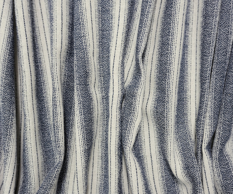 Navy-Ivory Famous Maker Cotton Rayon Dobby Stripe Woven Fabric