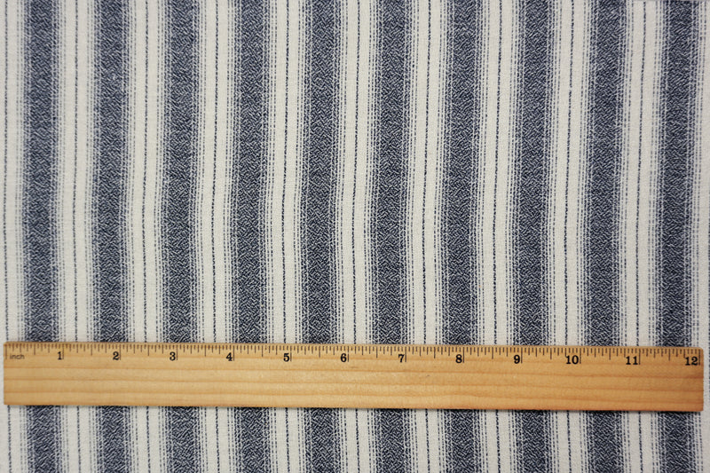 Navy-Ivory Famous Maker Cotton Rayon Dobby Stripe Woven Fabric