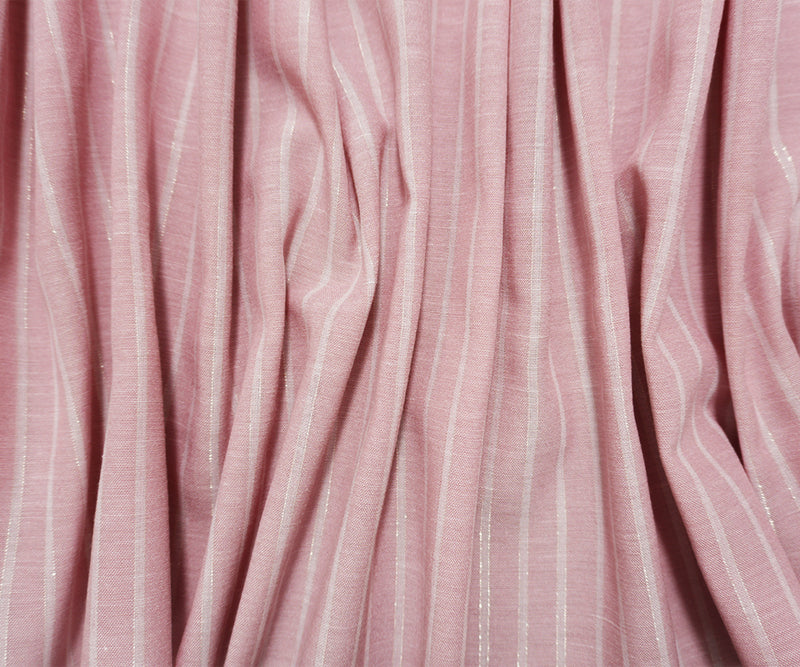 Pink-White-Silver Famous Maker Poly Lurex Stripe Woven Fabric