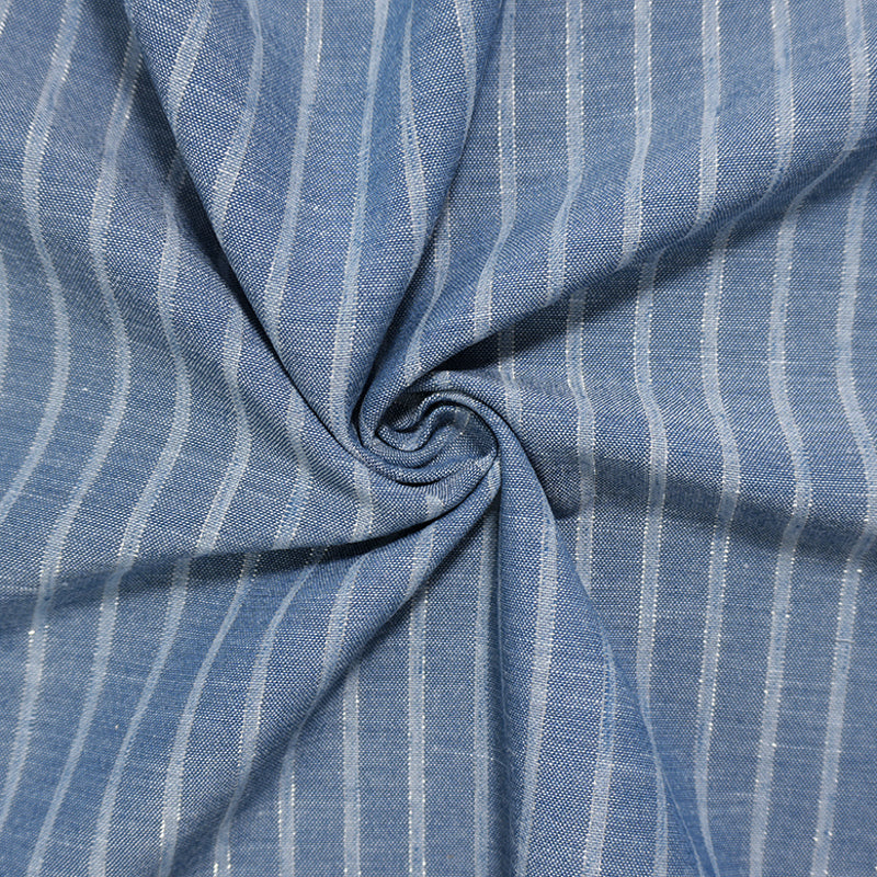Blue-Silver Famous Maker Linen-like Poly Lurex Stripe Fabric