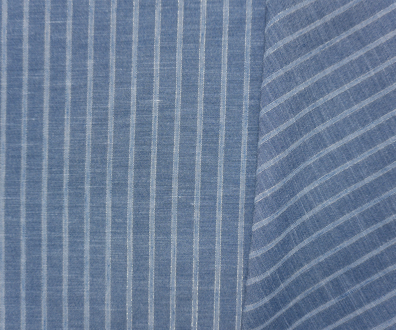 Blue-Silver Famous Maker Linen-like Poly Lurex Stripe Fabric