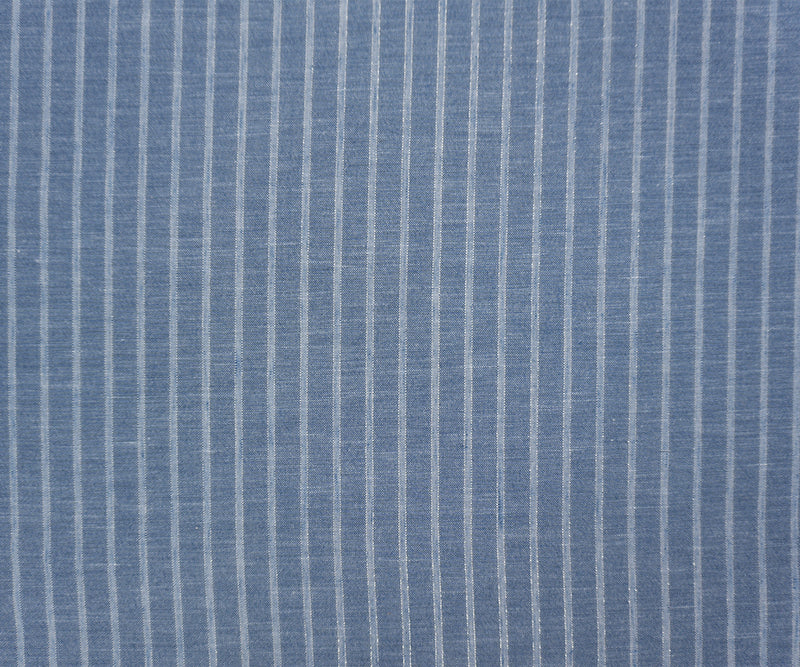 Blue-Silver Famous Maker Linen-like Poly Lurex Stripe Fabric