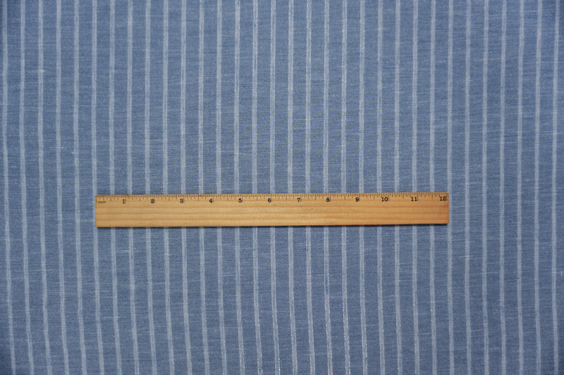Blue-Silver Famous Maker Linen-like Poly Lurex Stripe Fabric