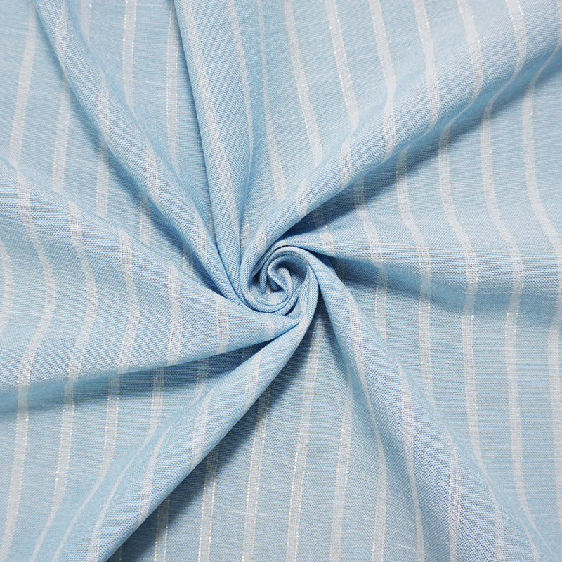 Blue-Silver-White Famous Maker Poly Lurex Stripe Woven Fabric