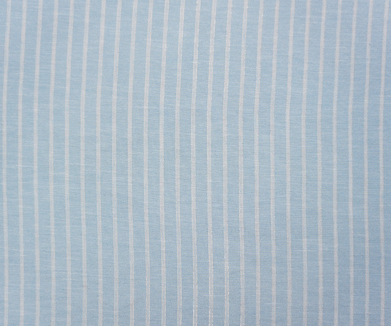 Blue-Silver-White Famous Maker Poly Lurex Stripe Woven Fabric