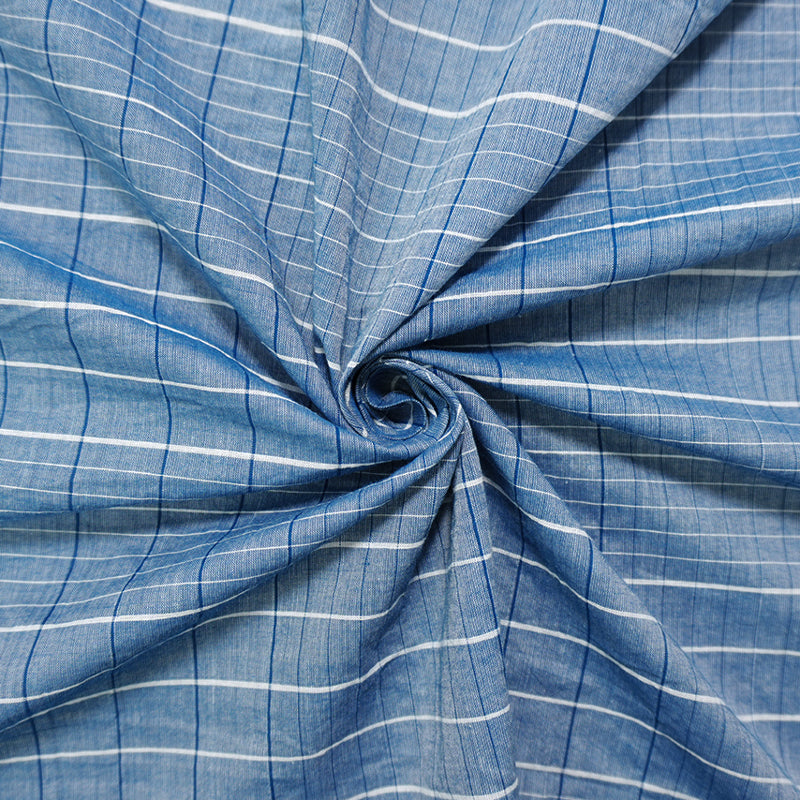 Blue-White Famous Maker Cotton Plaid Voile Woven Fabric