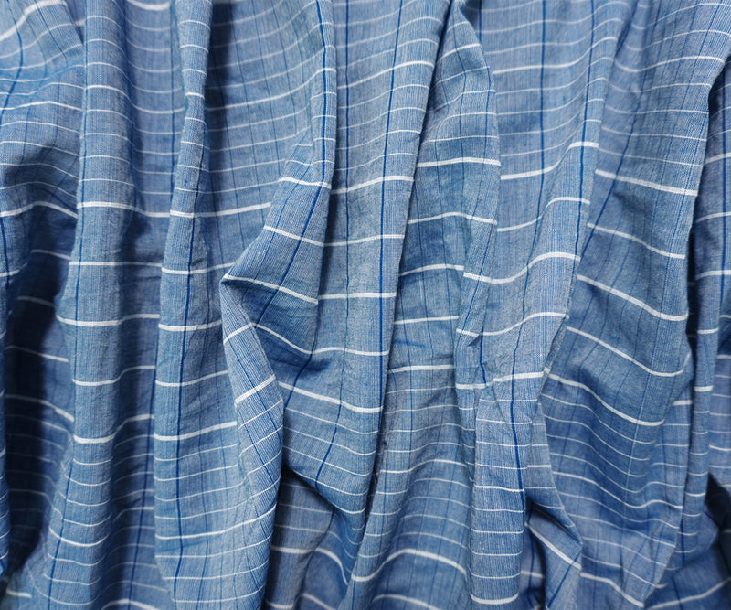 Blue-White Famous Maker Cotton Plaid Voile Woven Fabric