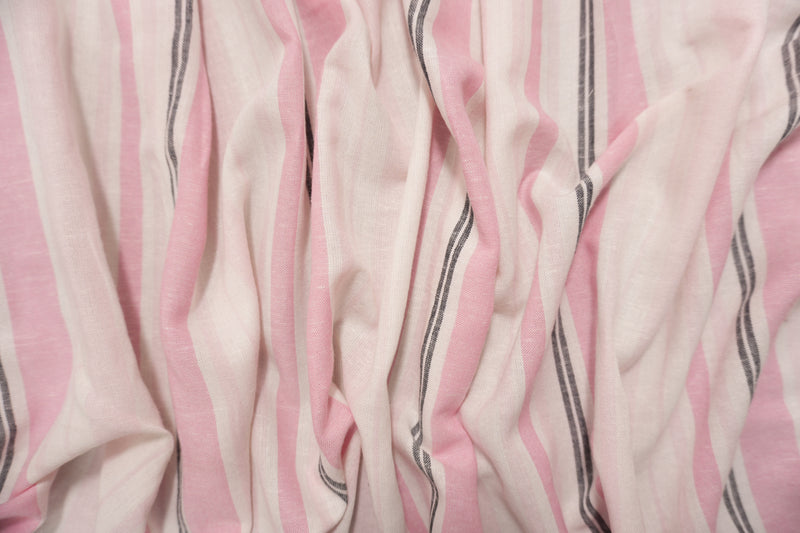 Pink-White Famous Maker Rayon-Linen Stripe Woven Fabric