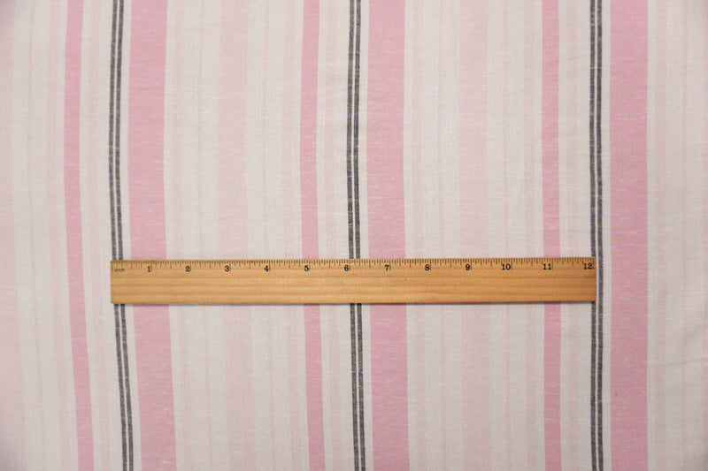 Pink-White Famous Maker Rayon-Linen Stripe Woven Fabric