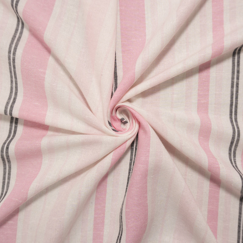 Pink-White Famous Maker Rayon-Linen Stripe Woven Fabric