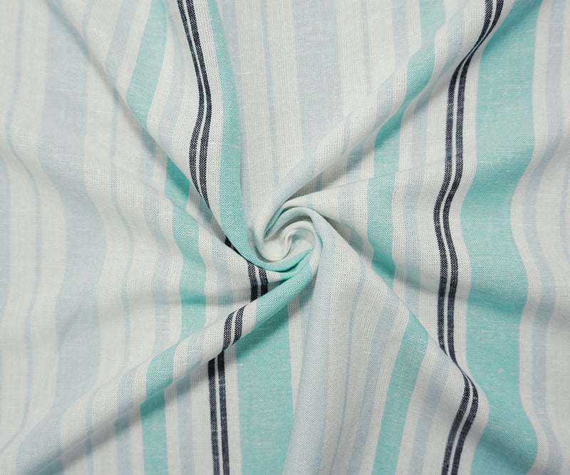 Blue-Teal-White Famous Maker Cotton Stripe Woven Fabric