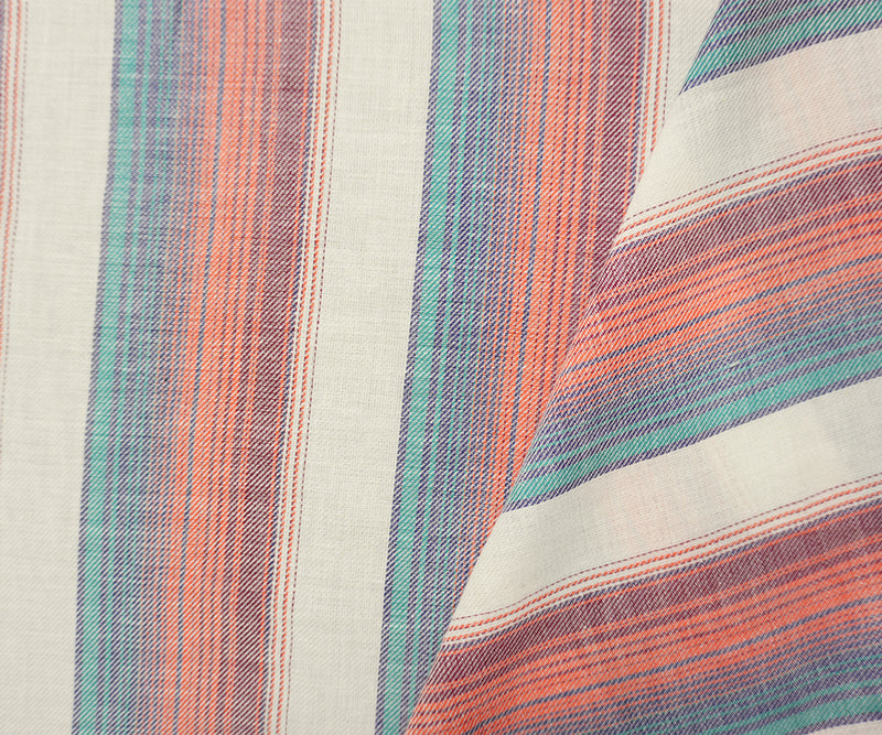 Orange-Blue-Multi Famous Maker Cotton Stripe Twill Woven Fabric