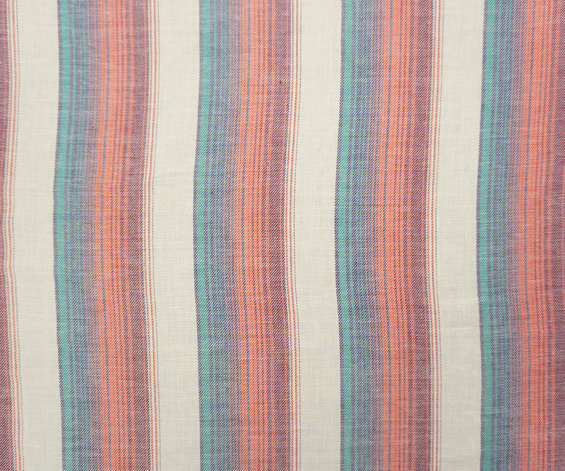 Orange-Blue-Multi Famous Maker Cotton Stripe Twill Woven Fabric