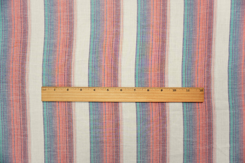 Orange-Blue-Multi Famous Maker Cotton Stripe Twill Woven Fabric