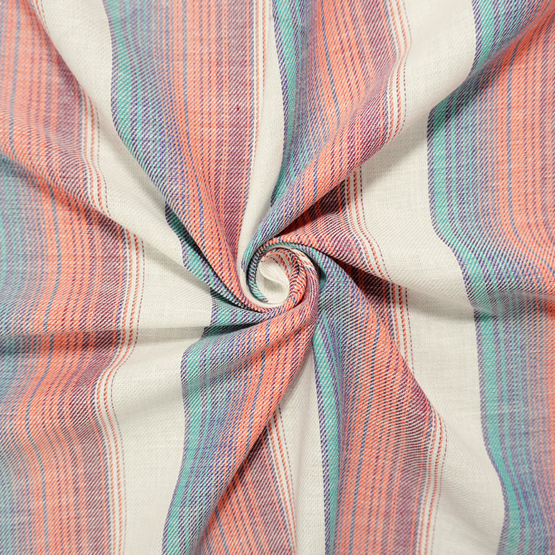 Orange-Blue-Multi Famous Maker Cotton Stripe Twill Woven Fabric