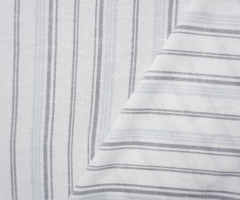 White-Gray-Blue Famous Maker Rayon Linen Stripe Woven Fabric
