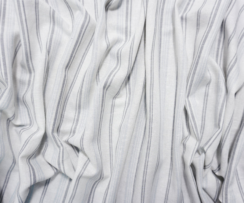 White-Gray-Blue Famous Maker Rayon Linen Stripe Woven Fabric