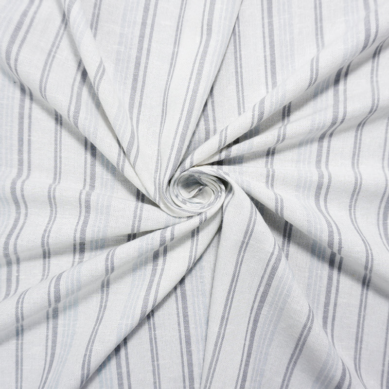 White-Gray-Blue Famous Maker Rayon Linen Stripe Woven Fabric