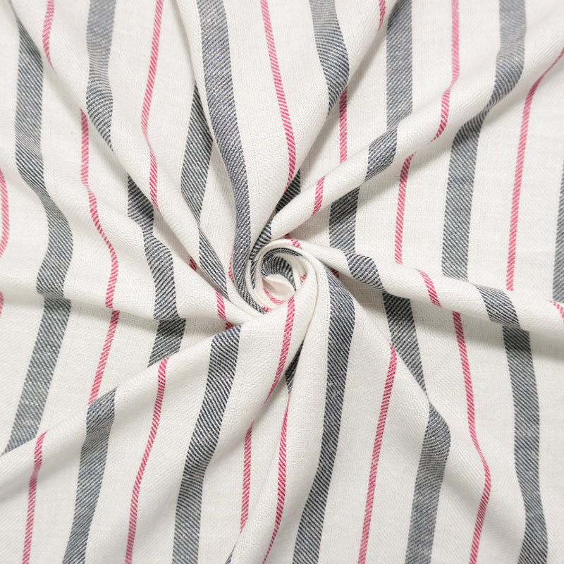 White-Multi Famous Maker Rayon-Linen Stripe Twill Woven Fabric