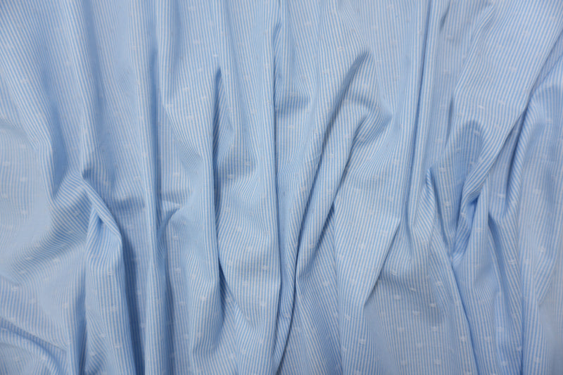 Blue-White Famous Maker Cotton Stripe Dot Dobby Woven Fabric