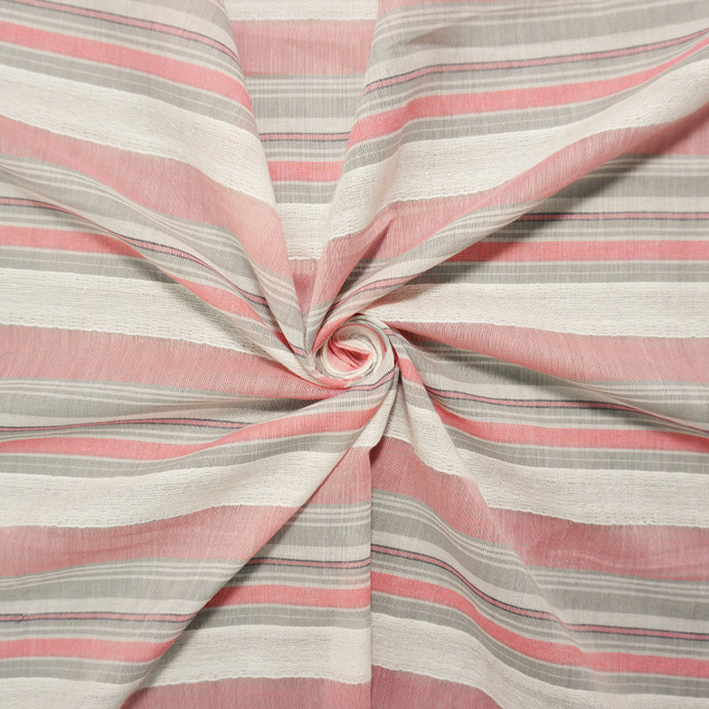 Pink-White Famous Maker Cotton Stripe Woven Fabric