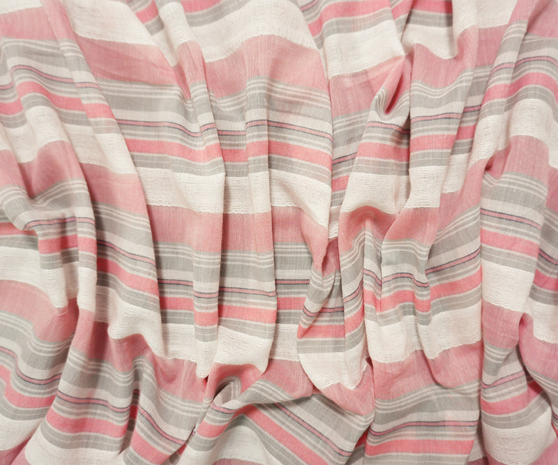 Pink-White Famous Maker Cotton Stripe Woven Fabric