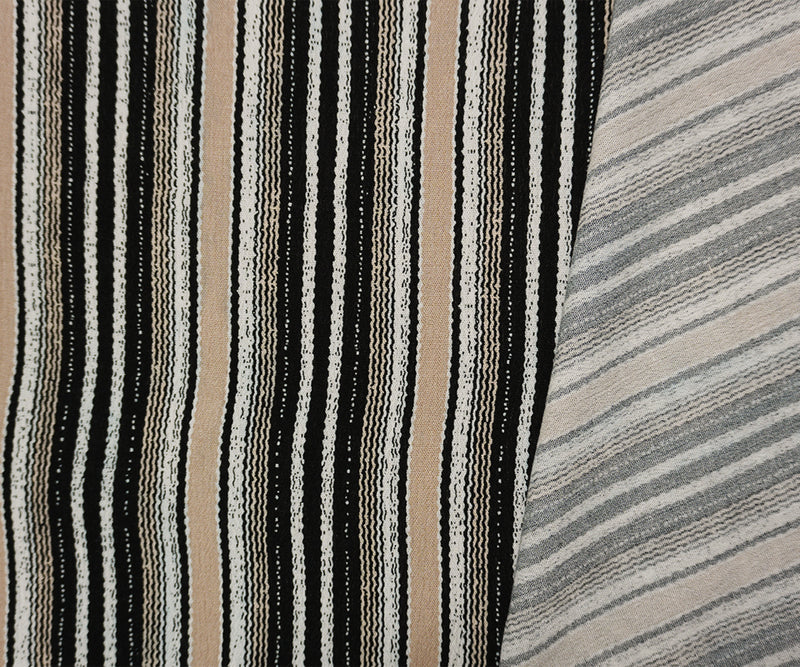 Black-White-Beige Famous Maker Rayon Stripe Crepon Woven Fabric