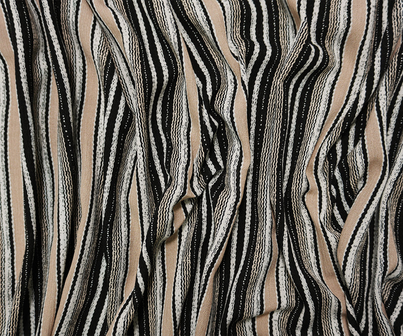 Black-White-Beige Famous Maker Rayon Stripe Crepon Woven Fabric