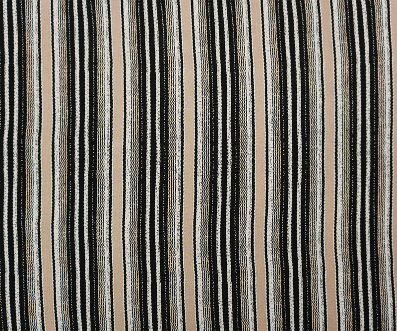 Black-White-Beige Famous Maker Rayon Stripe Crepon Woven Fabric