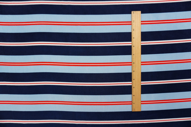 Blue-Red-Multi Famous Maker Poly Stripe Challis Woven Fabric
