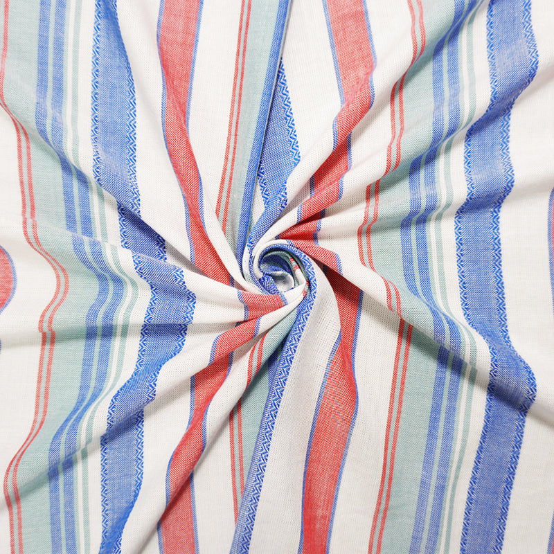 Red-Blue-White Famous Maker Rayon Stripe Dobby Woven Fabric