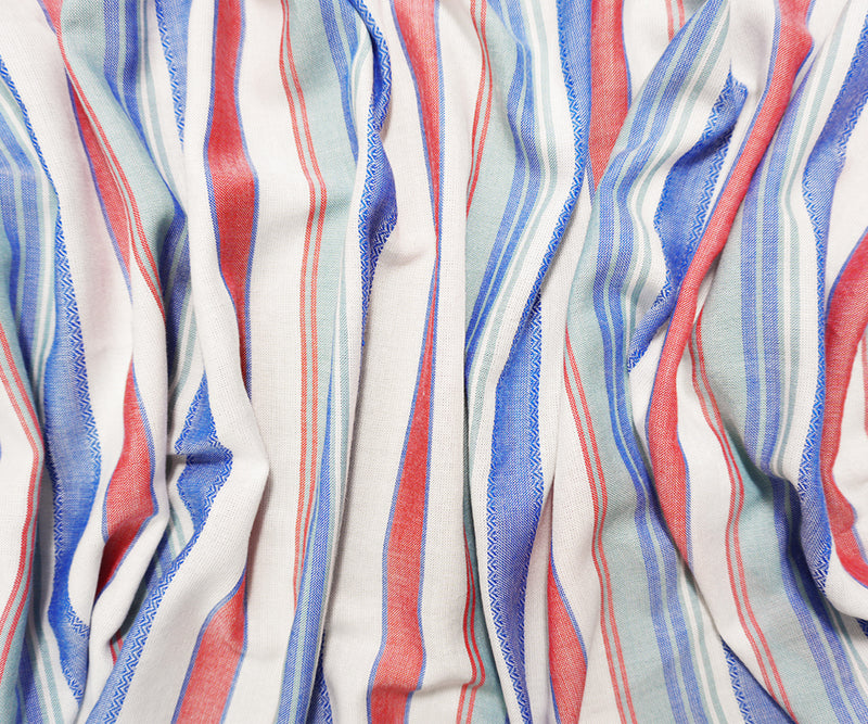 Red-Blue-White Famous Maker Rayon Stripe Dobby Woven Fabric